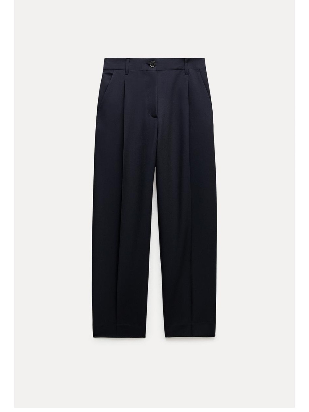 Zara Navy High-Waist Pleated Wide-Leg Trousers